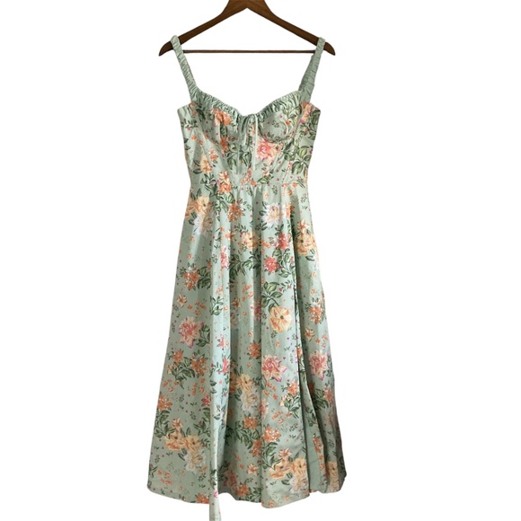 House of CB Sabrina Floral Print Corset Bustier Midi Floral Dress with Box - Picture 3 of 15
